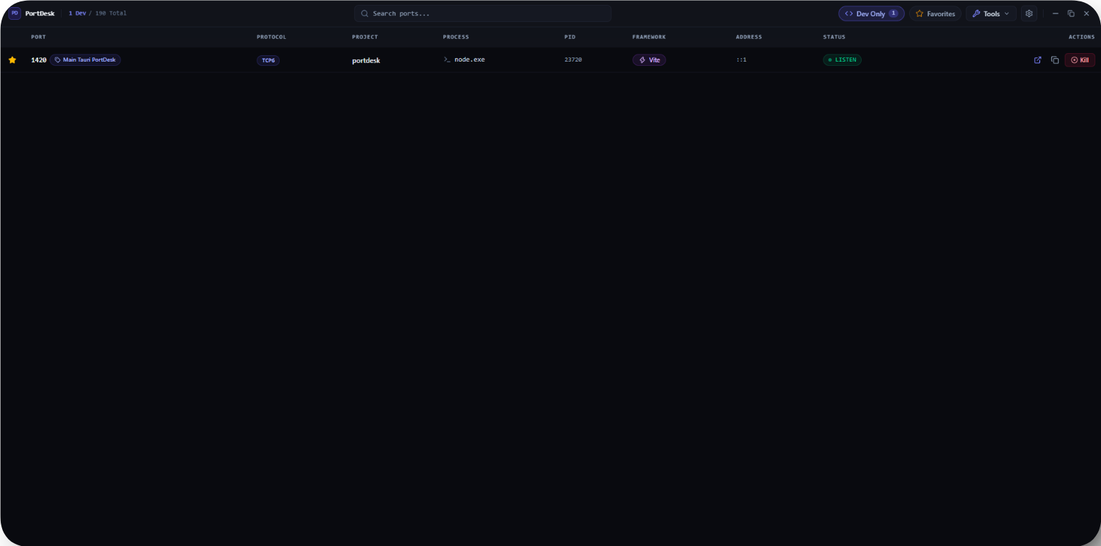 PortDesk Desktop Interface Preview
